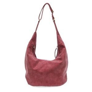 NWT joy susan Rochelle Faux Suede Large Crescent Hobo Bag Metallic Berry